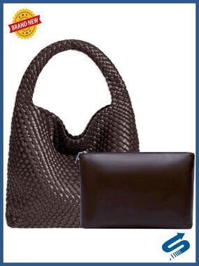 Vegan Leather Woven Tote Bag Hobo Handbag Shoulder Bag with Wristlet